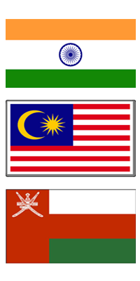 Flags Of India, Malaysia And Oman